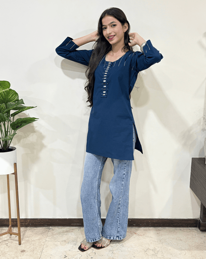Sanaya Plain Dabu Short Kurti