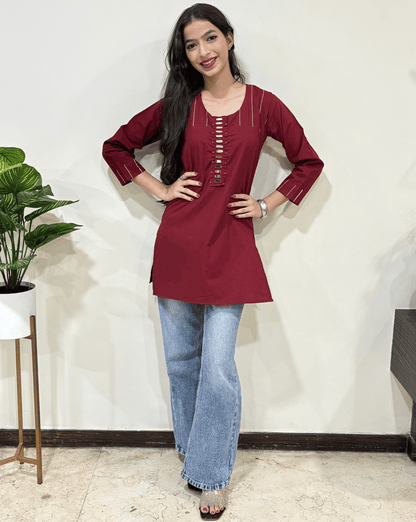 Sanaya Plain Dabu Short Kurti