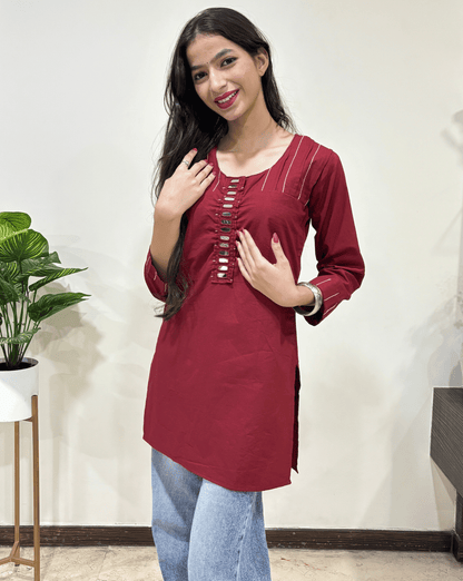 Sanaya Plain Dabu Short Kurti
