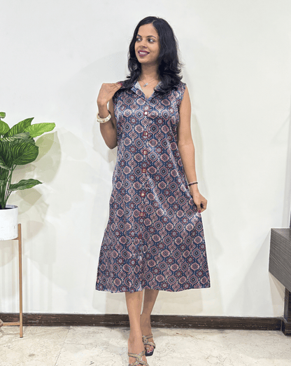 Kriti Badambuta Ajrakh Mashru Silk Kurti
