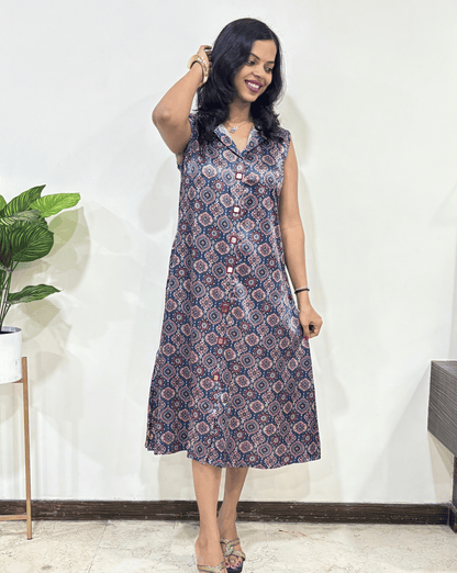 Kriti Badambuta Ajrakh Mashru Silk Kurti