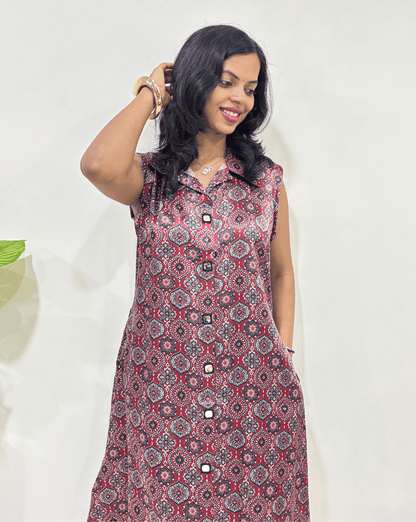 Kriti Badambuta Ajrakh Mashru Silk Kurti