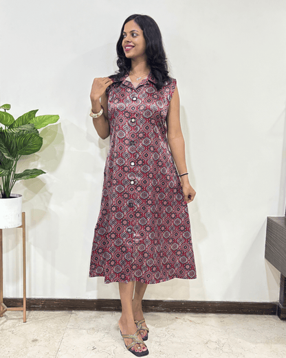 Kriti Badambuta Ajrakh Mashru Silk Kurti