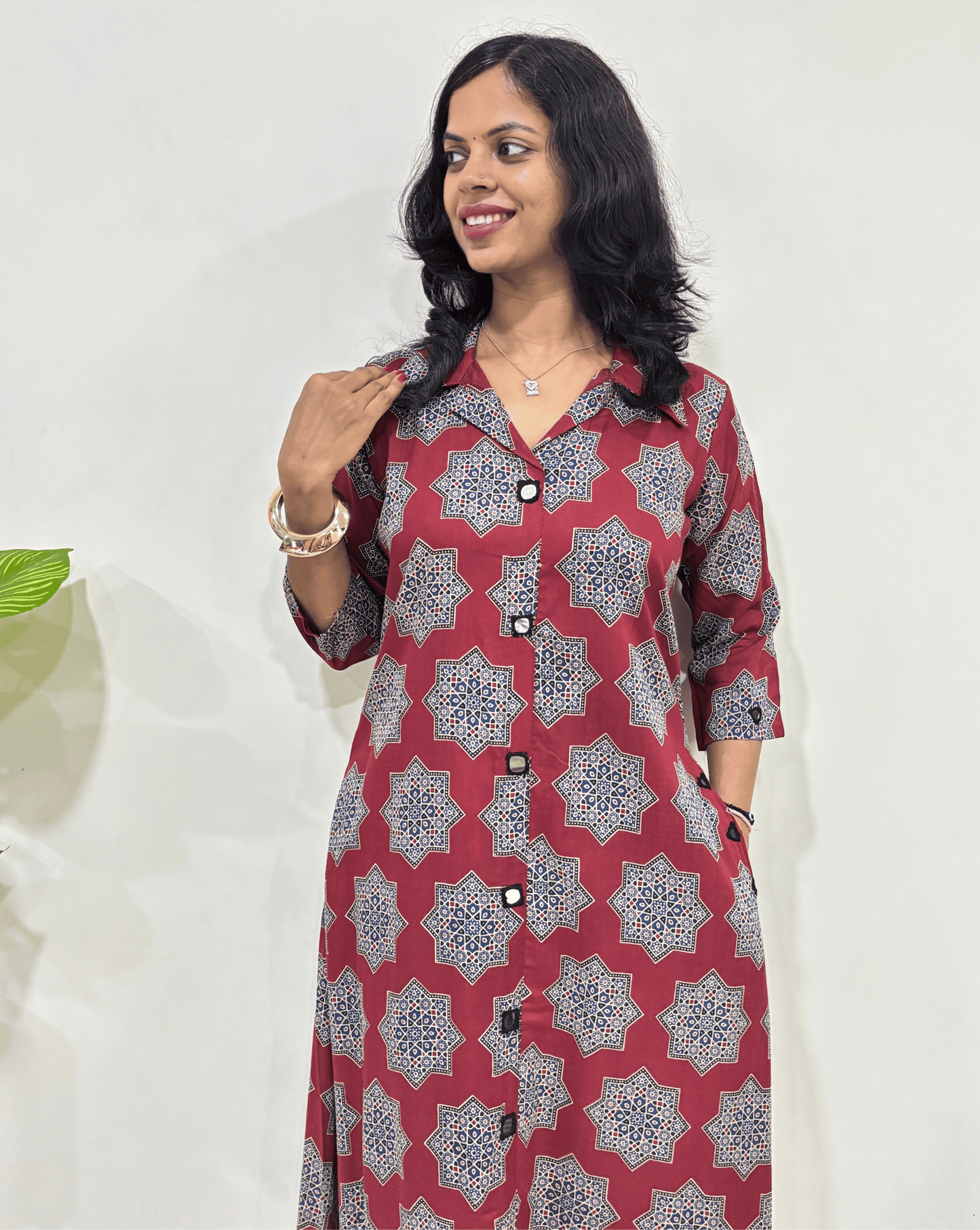 Shriya Star ajrakh A-line Long Kurti