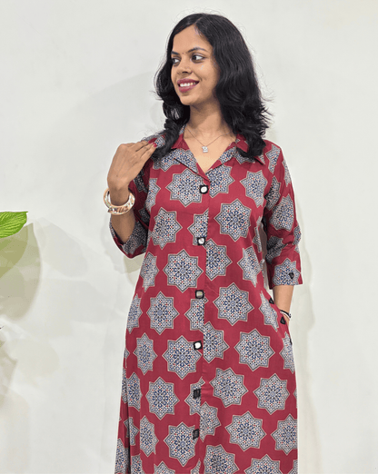 Shriya Star ajrakh A-line Long Kurti