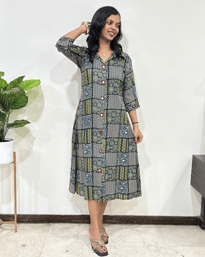 Shriya Ajrakh A-line  Long Kurti