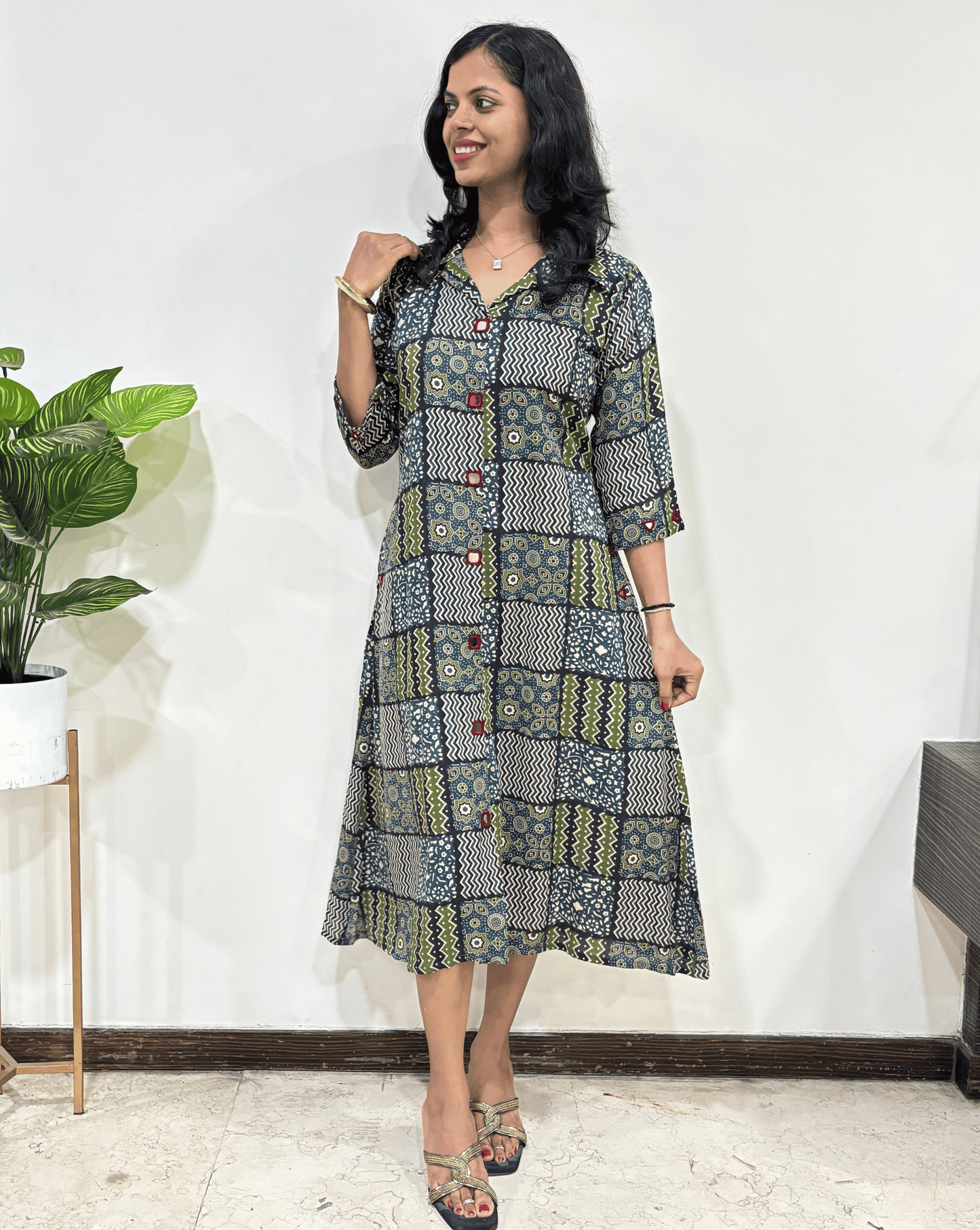 Shriya Ajrakh A-line  Long Kurti