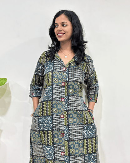 Shriya Ajrakh A-line  Long Kurti