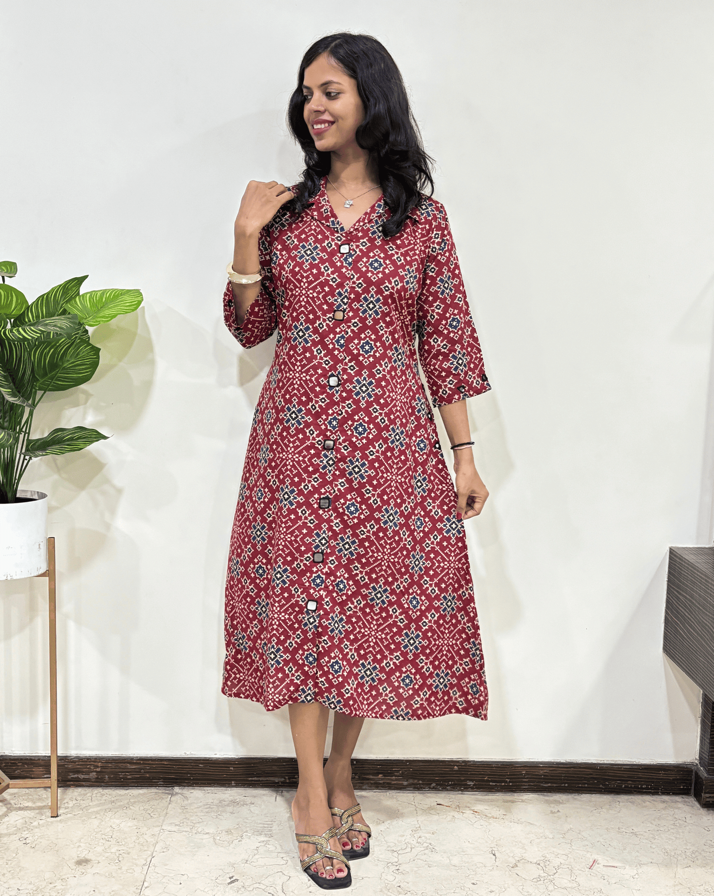 Shriya Ajrakh A-line  Long Kurti
