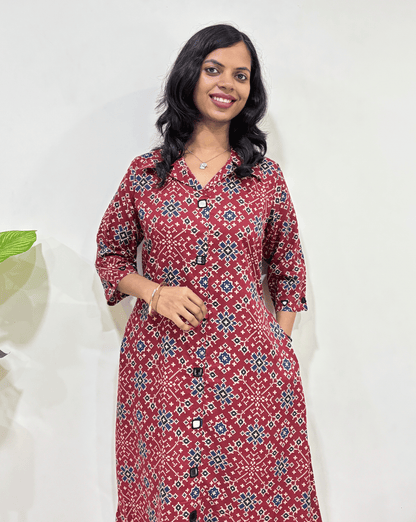 Shriya Ajrakh A-line  Long Kurti