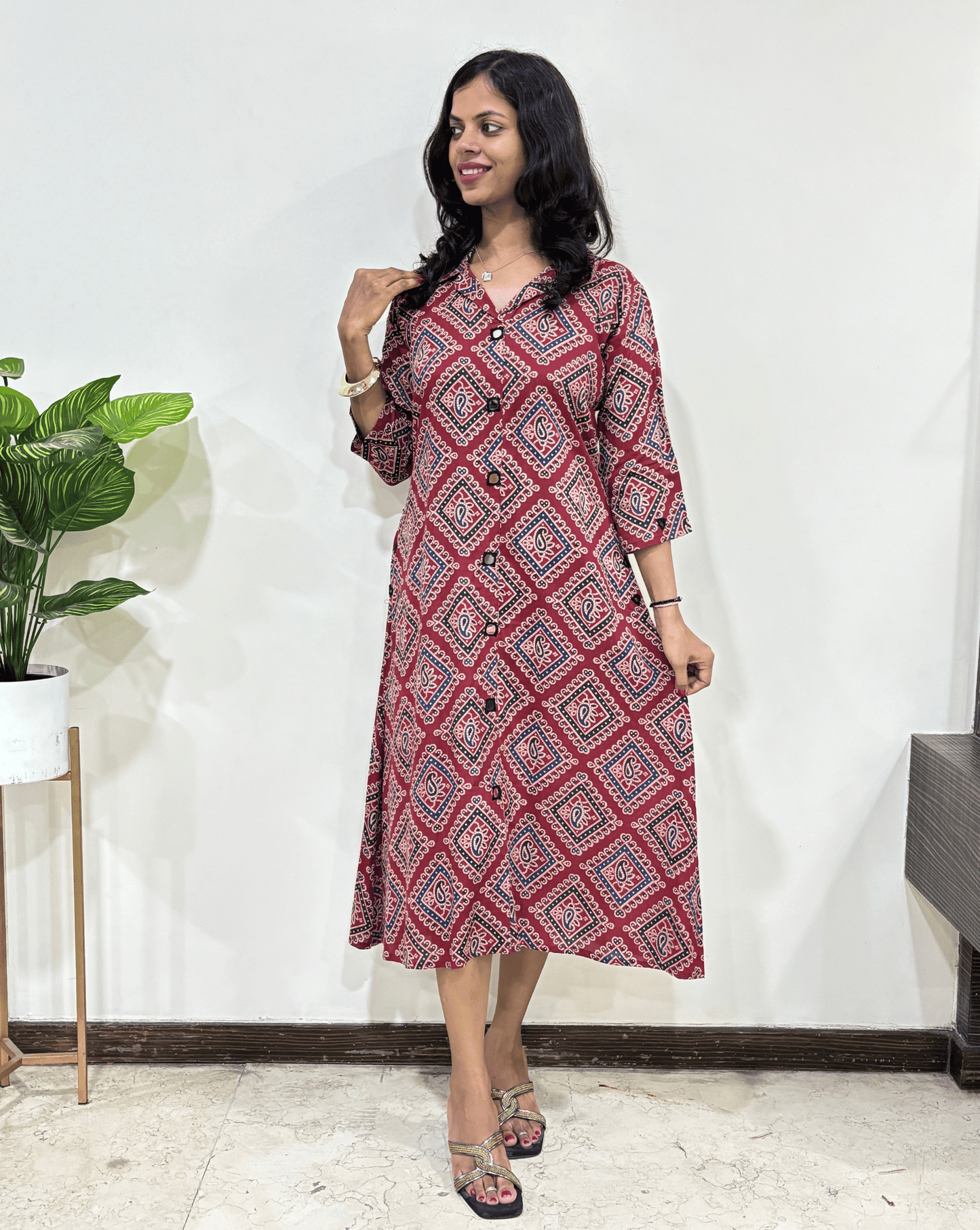 Shirya Bandhani A-line Cotton Long Kurti