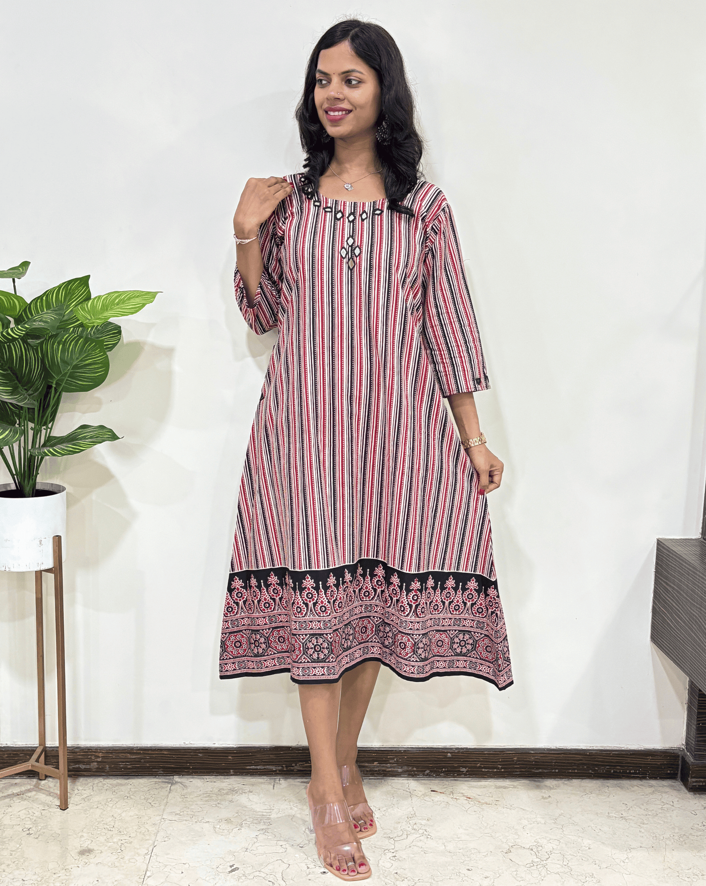Tiya Strip-line Cotton One Peice