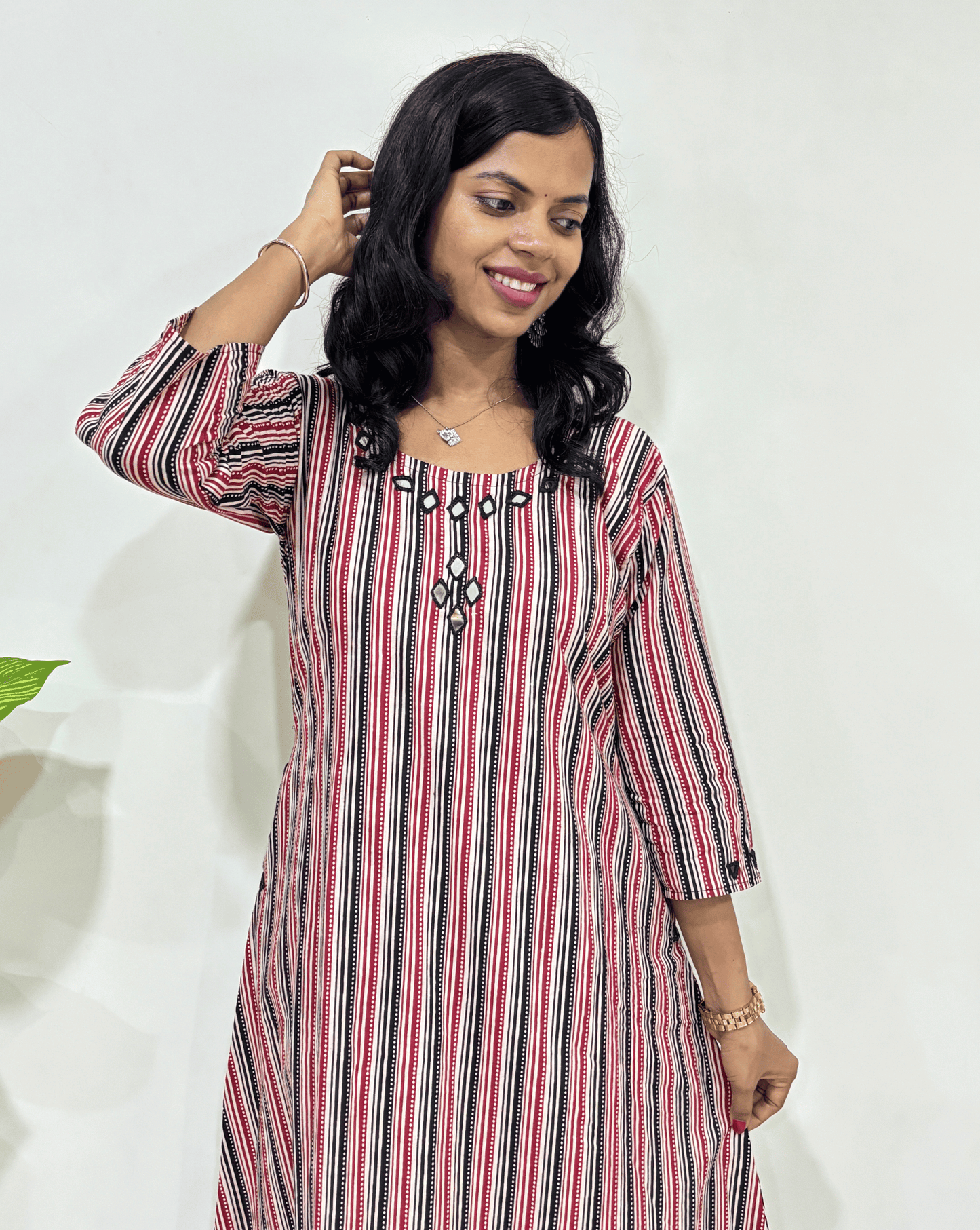 Tiya Strip-line Cotton One Peice