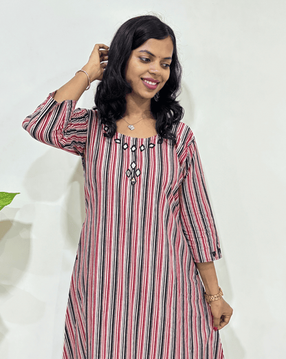 Tiya Strip-line Cotton One Peice