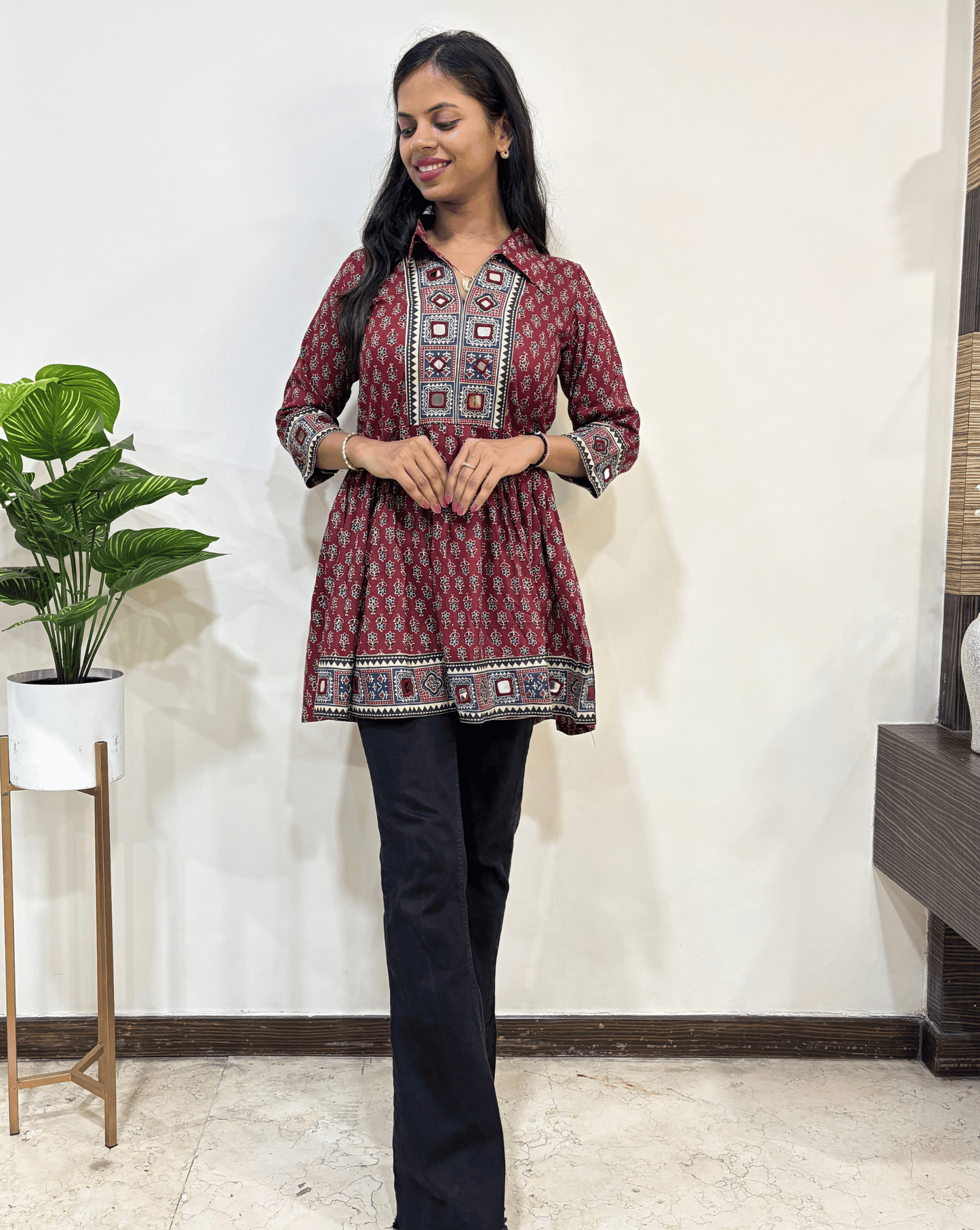 Deepika Ajrakh buta Short Kurti