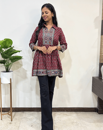 Deepika Ajrakh buta Short Kurti