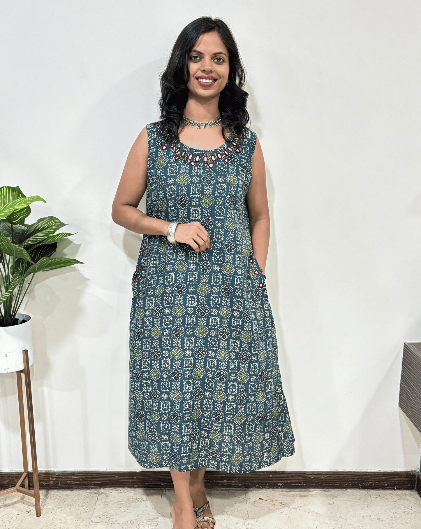 Tamannah Rayon Ajrakh A-line Sleeveless Kurti