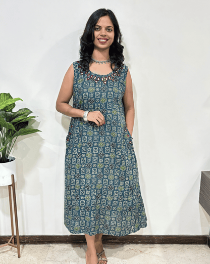 Tamannah Rayon Ajrakh A-line Sleeveless Kurti