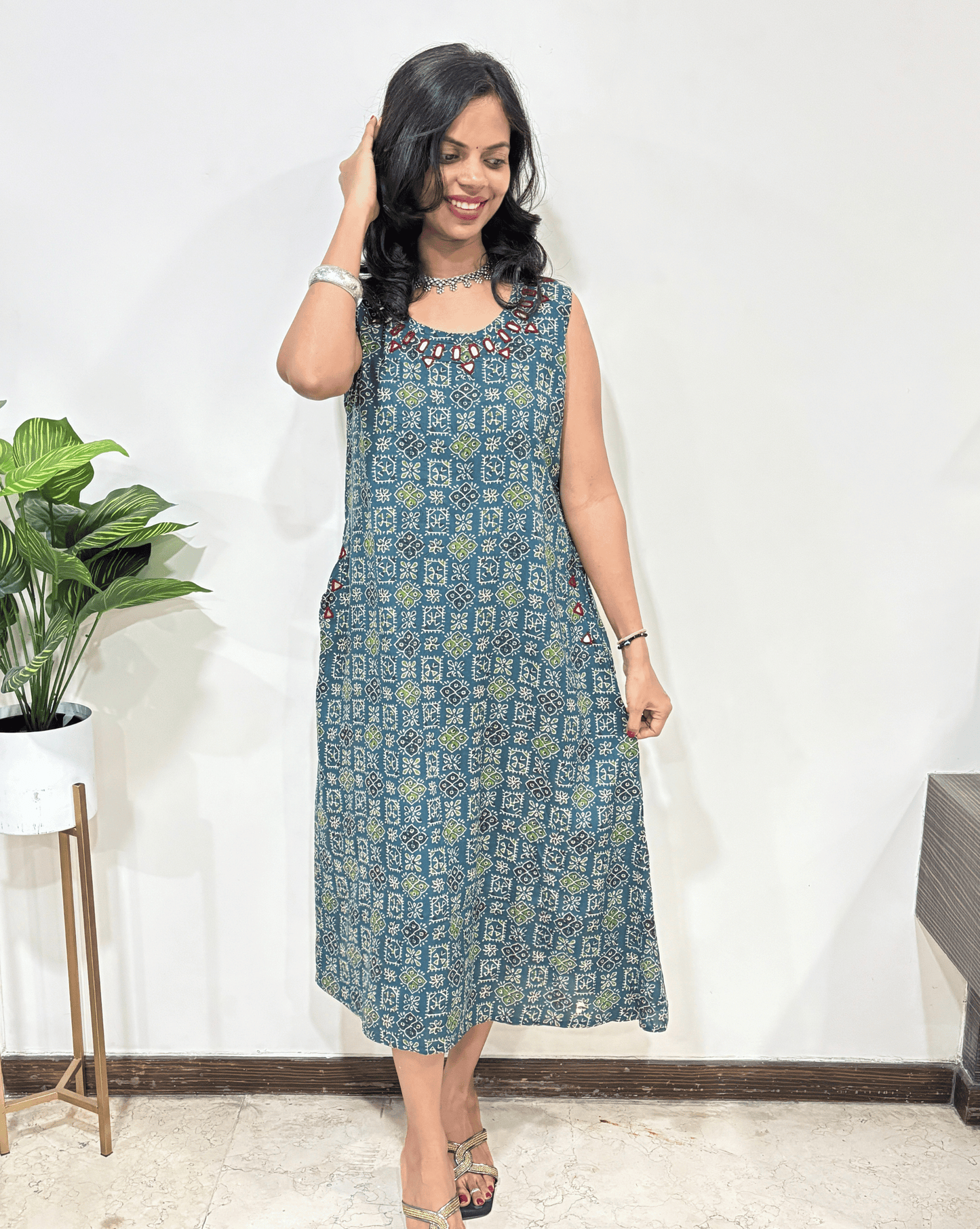 Tamannah Rayon Ajrakh A-line Sleeveless Kurti