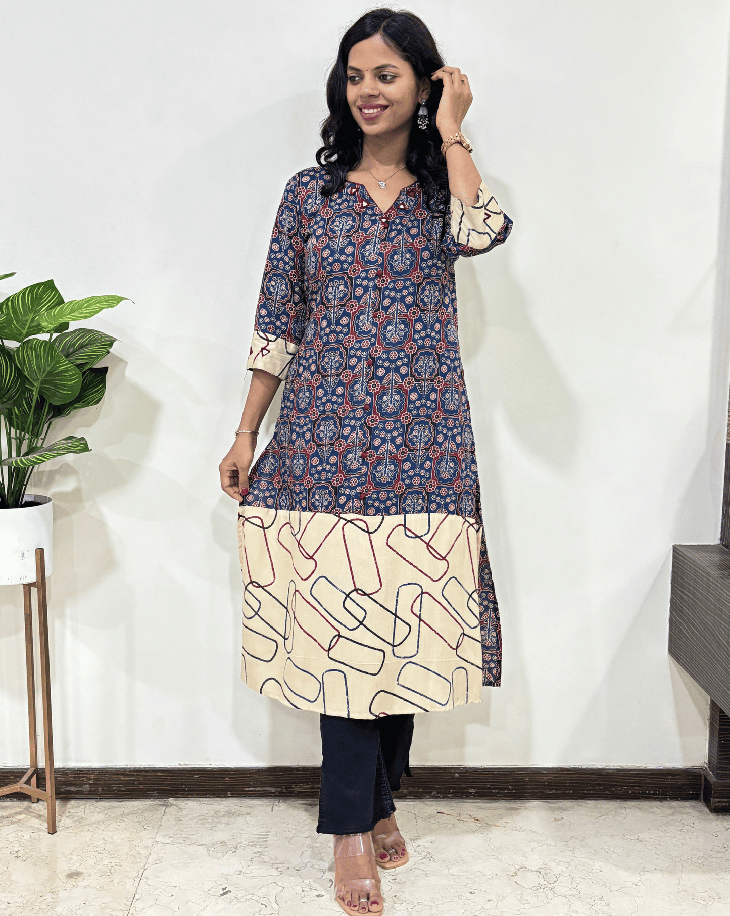 Anvika Ajrakh Straight  Long Kurti