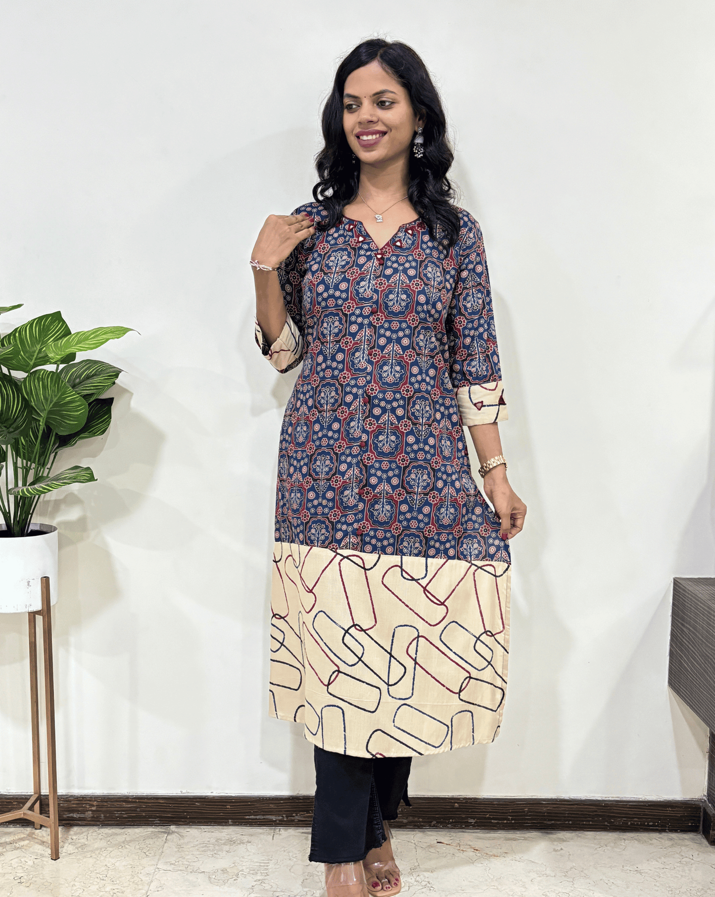 Anvika Ajrakh Straight  Long Kurti