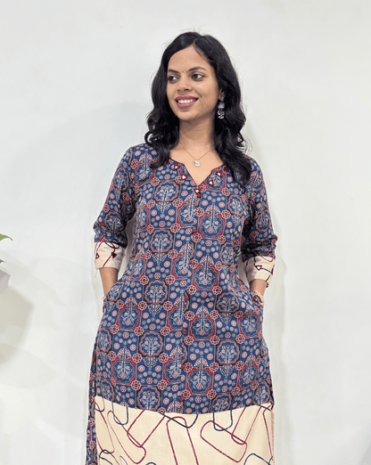 Anvika Ajrakh Straight  Long Kurti