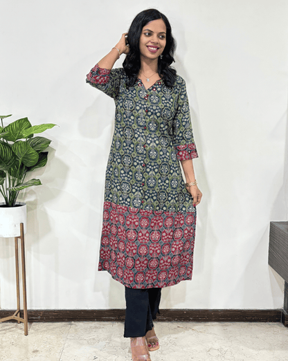 Anvika Ajrakh Straight  Long Kurti