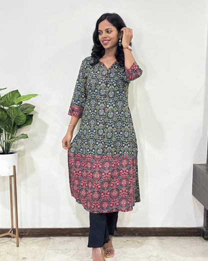 Anvika Ajrakh Straight  Long Kurti