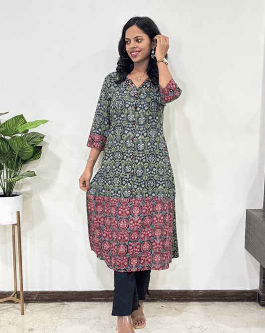 Anvika Ajrakh Straight  Long Kurti