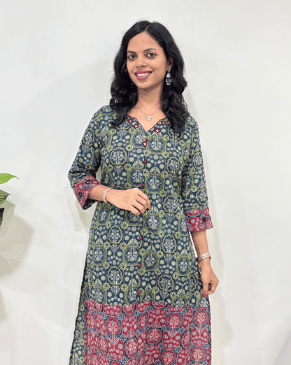 Anvika Ajrakh Straight  Long Kurti