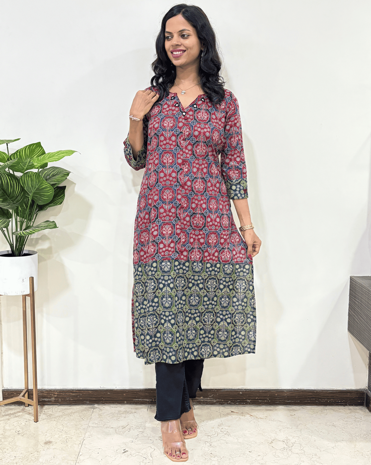 Anvika Ajrakh Straight  Long Kurti