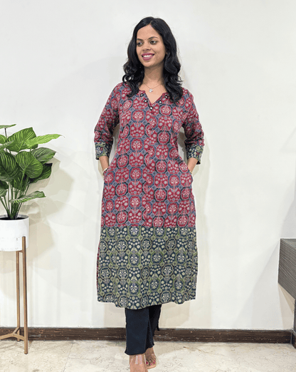 Anvika Ajrakh Straight  Long Kurti