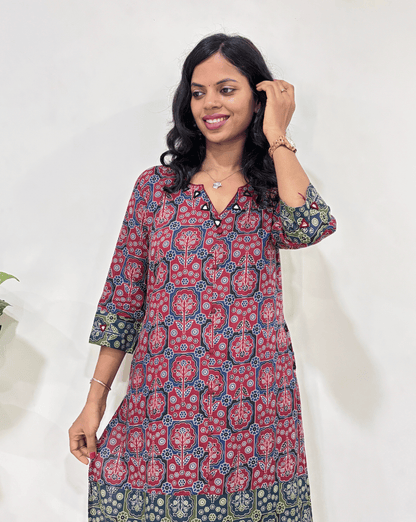 Anvika Ajrakh Straight  Long Kurti