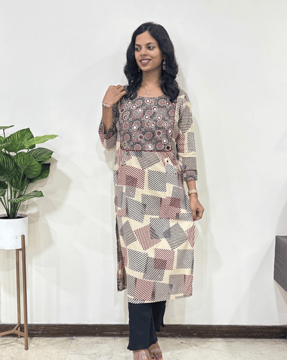 Kangna Ajrakh Straight Long Kurti