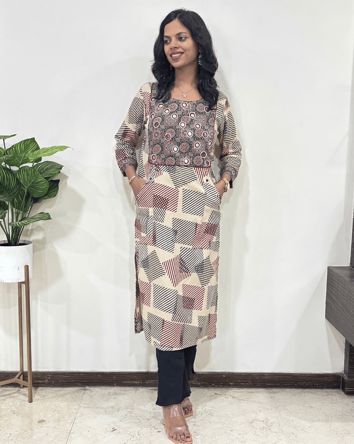 Kangna Ajrakh Straight Long Kurti