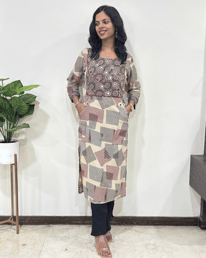 Kangna Ajrakh Straight Long Kurti