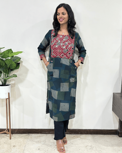 Kangna Ajrakh Straight Long Kurti