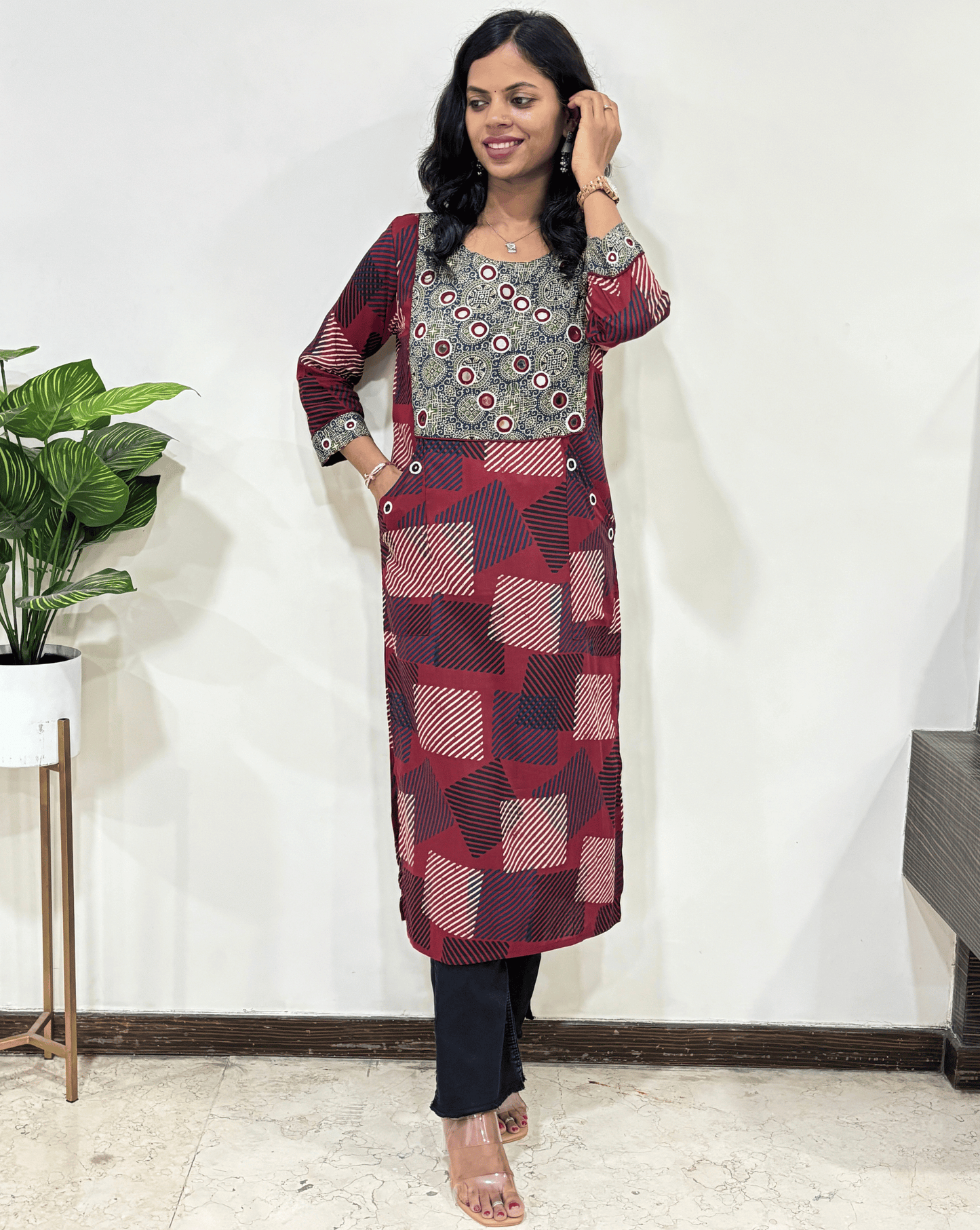 Kangna Ajrakh Straight Long Kurti