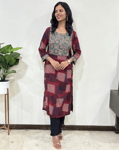 Kangna Ajrakh Straight Long Kurti