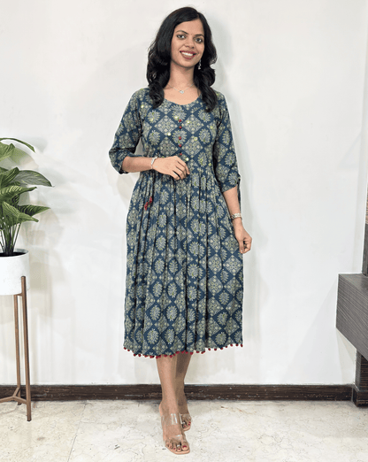 Niyati Ajrakh Peacock Long Kurti
