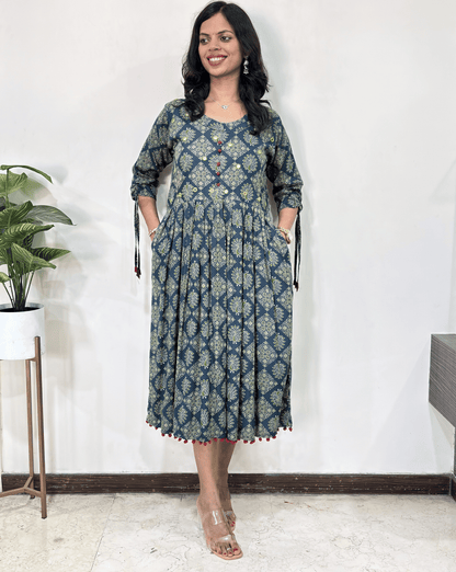 Niyati Ajrakh Peacock Long Kurti