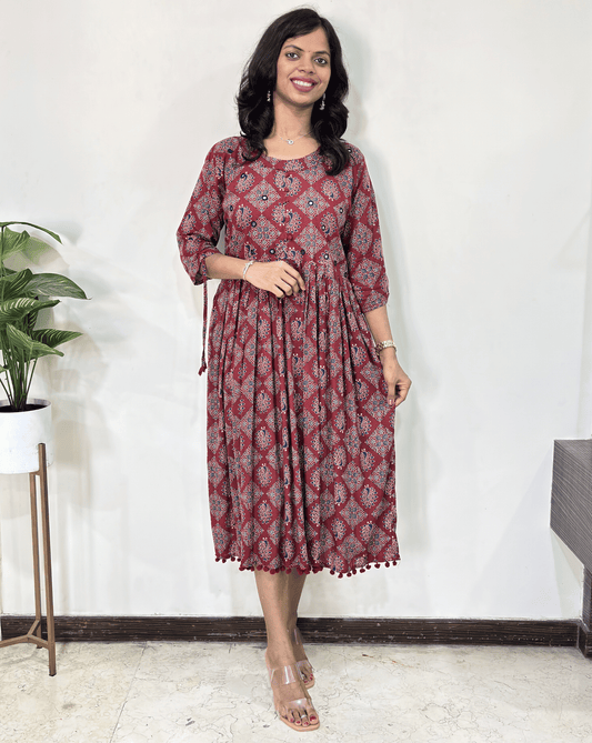 Niyati Ajrakh Peacock Long Kurti