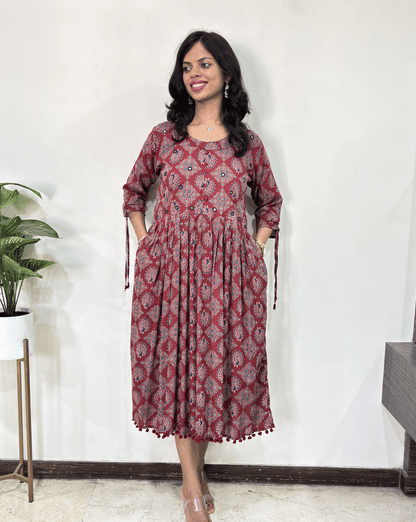 Niyati Ajrakh Peacock Long Kurti