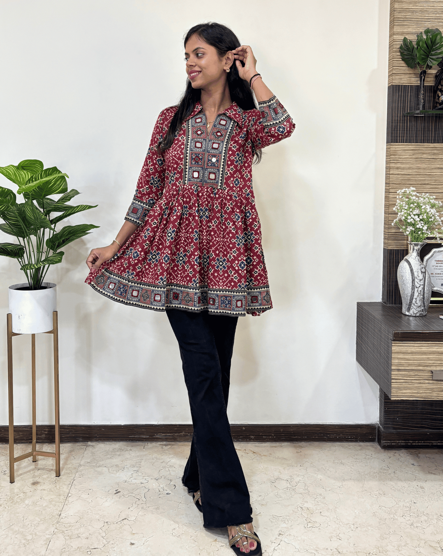 Deepika Ajrakh Patola Short Kurti
