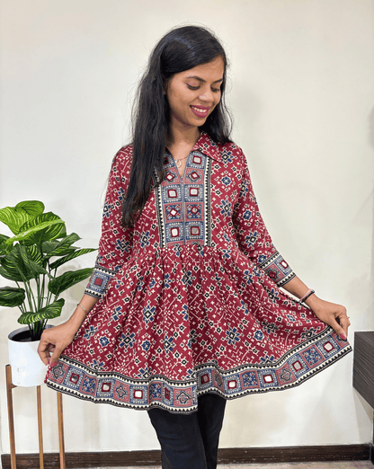 Deepika Ajrakh Patola Short Kurti