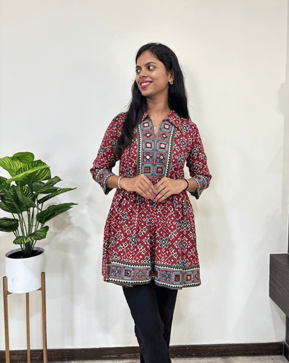 Deepika Ajrakh Patola Short Kurti