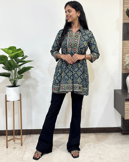 Deepika Ajrakh Patola Short Kurti