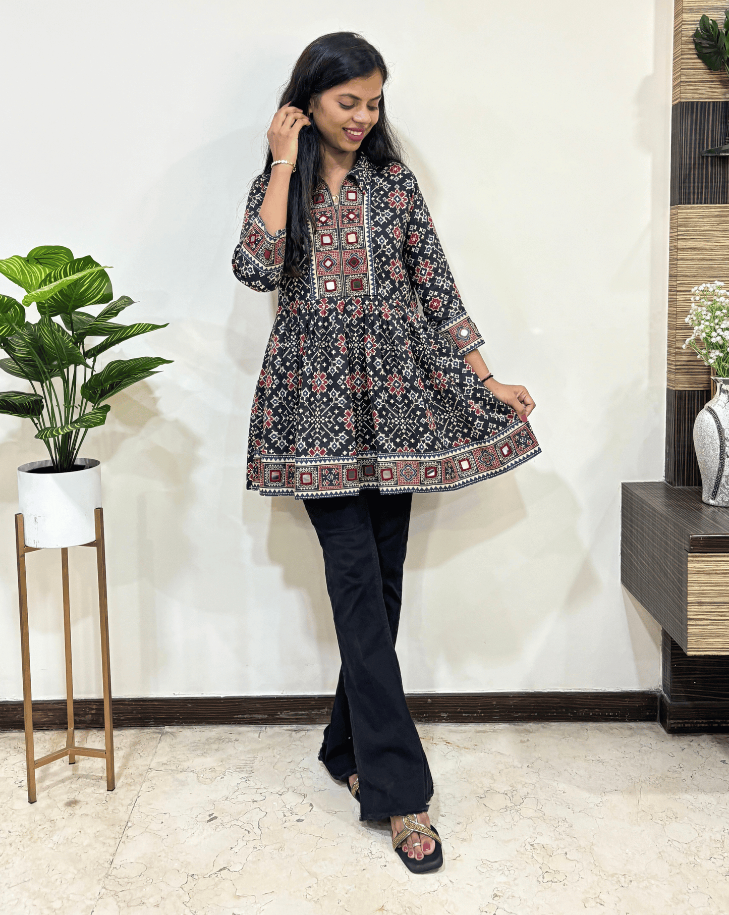 Deepika Ajrakh Patola Short Kurti