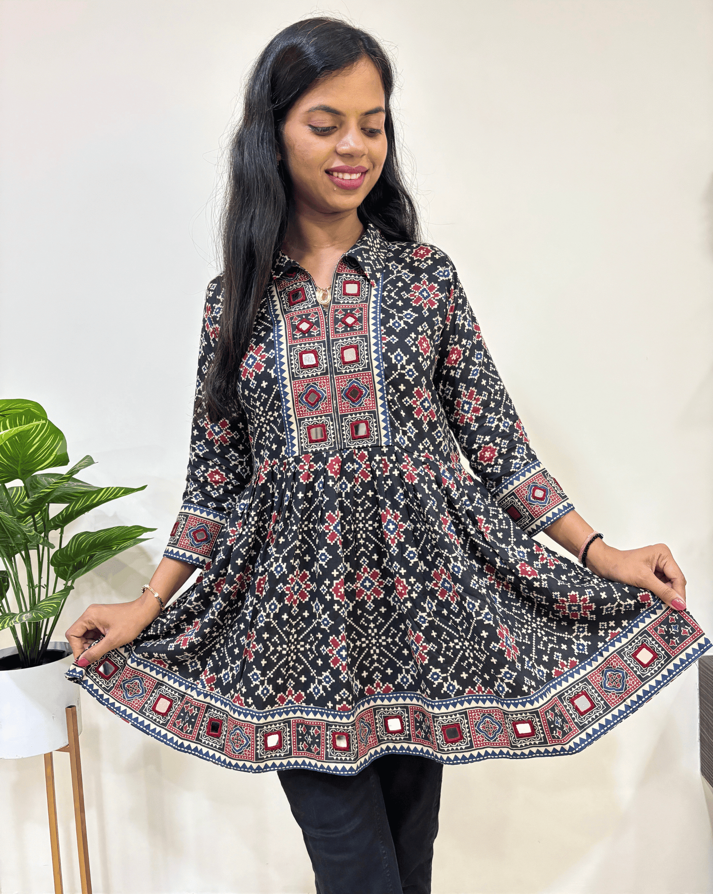 Deepika Ajrakh Patola Short Kurti