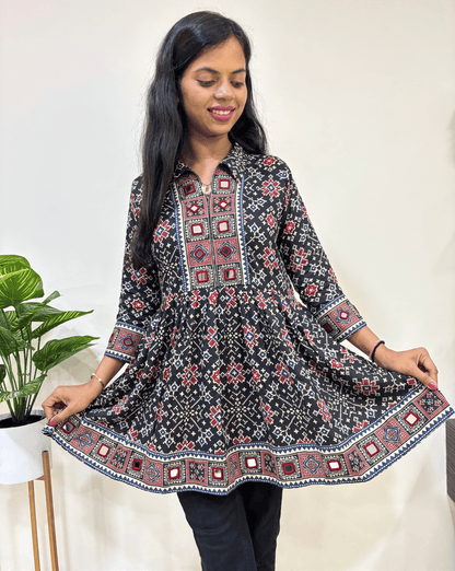 Deepika Ajrakh Patola Short Kurti